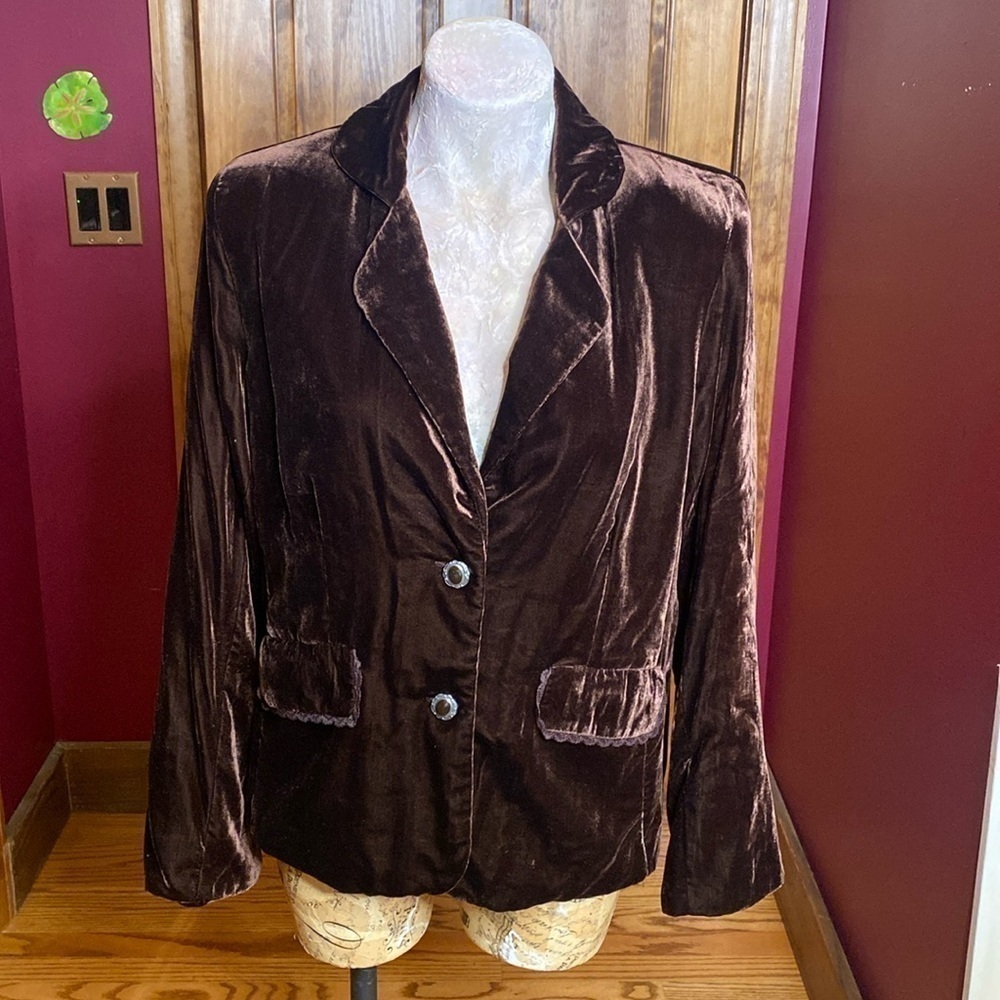 Dialogue Chocolate cocoa mocha Brown Velvet blazer Jacket Sz S - Picture 5 of 11